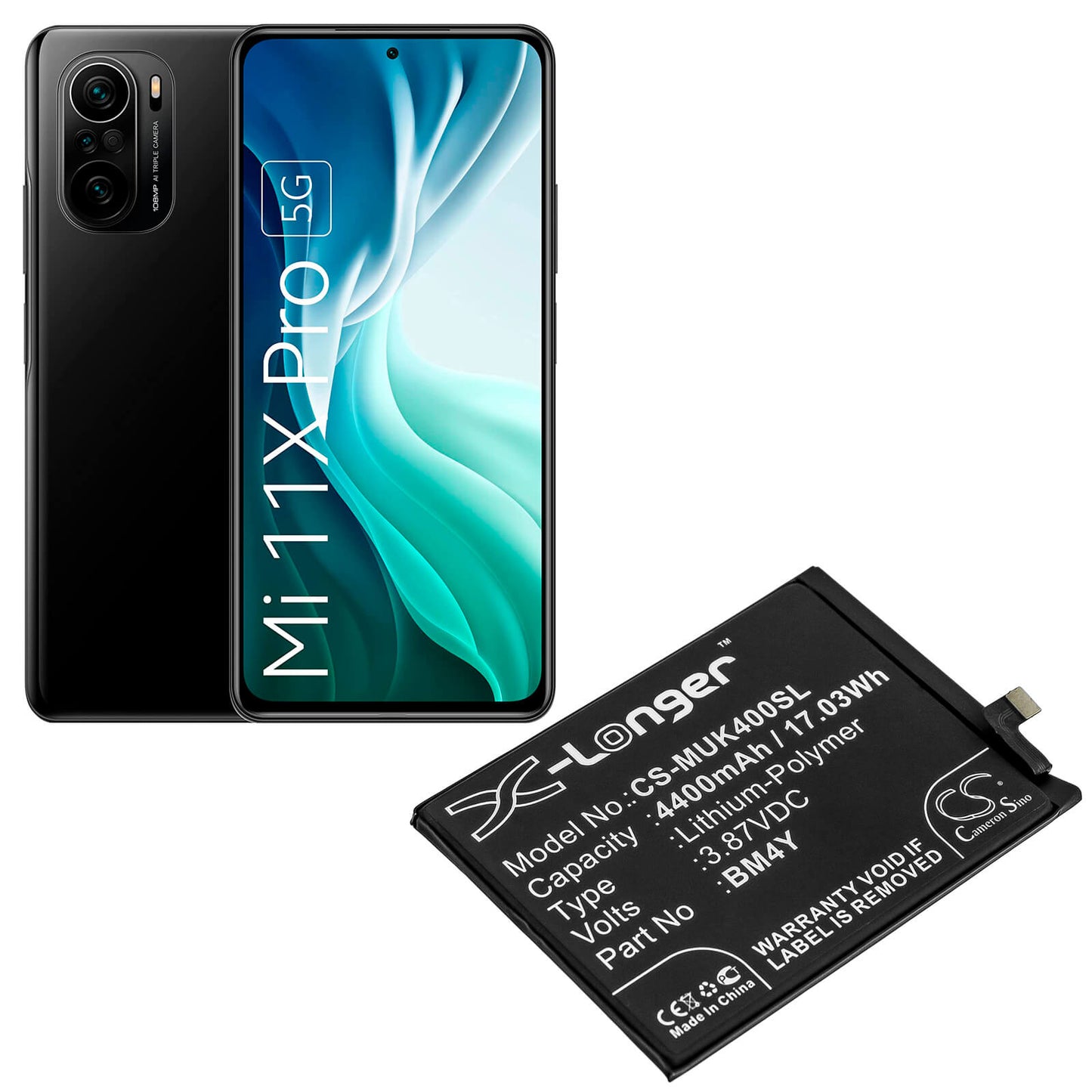 3.87V, 4400mAh, Li-Polymer Battery fits Redmi, K40 5g, K40 Pro 5g, 17.028Wh