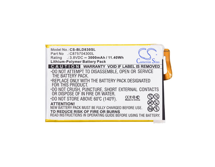 3.8V, 3000mAh, Li-Polymer Battery fits Blu, D830, D830u, 11.4Wh