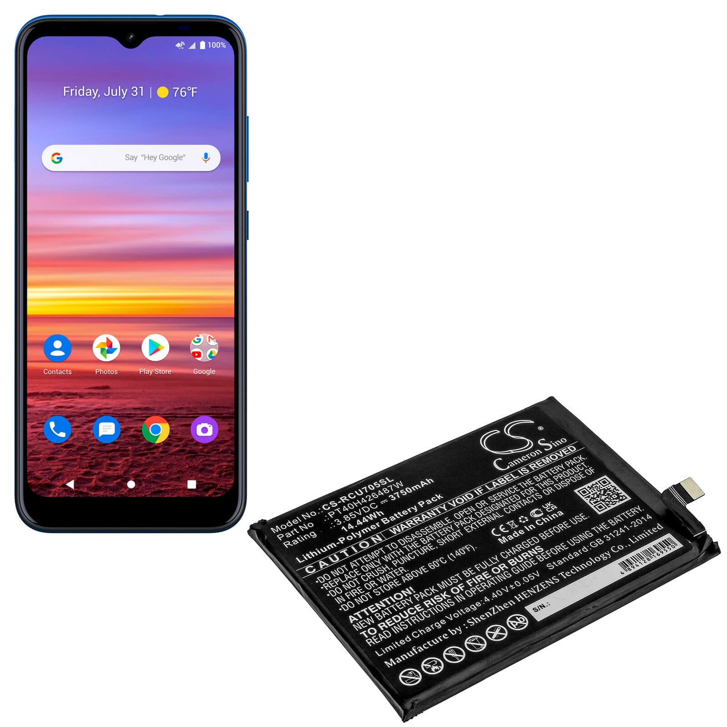 3.85V, 3750mAh, Li-Polymer Battery fits Cricket, Ovation, U705ac, 14.4375Wh