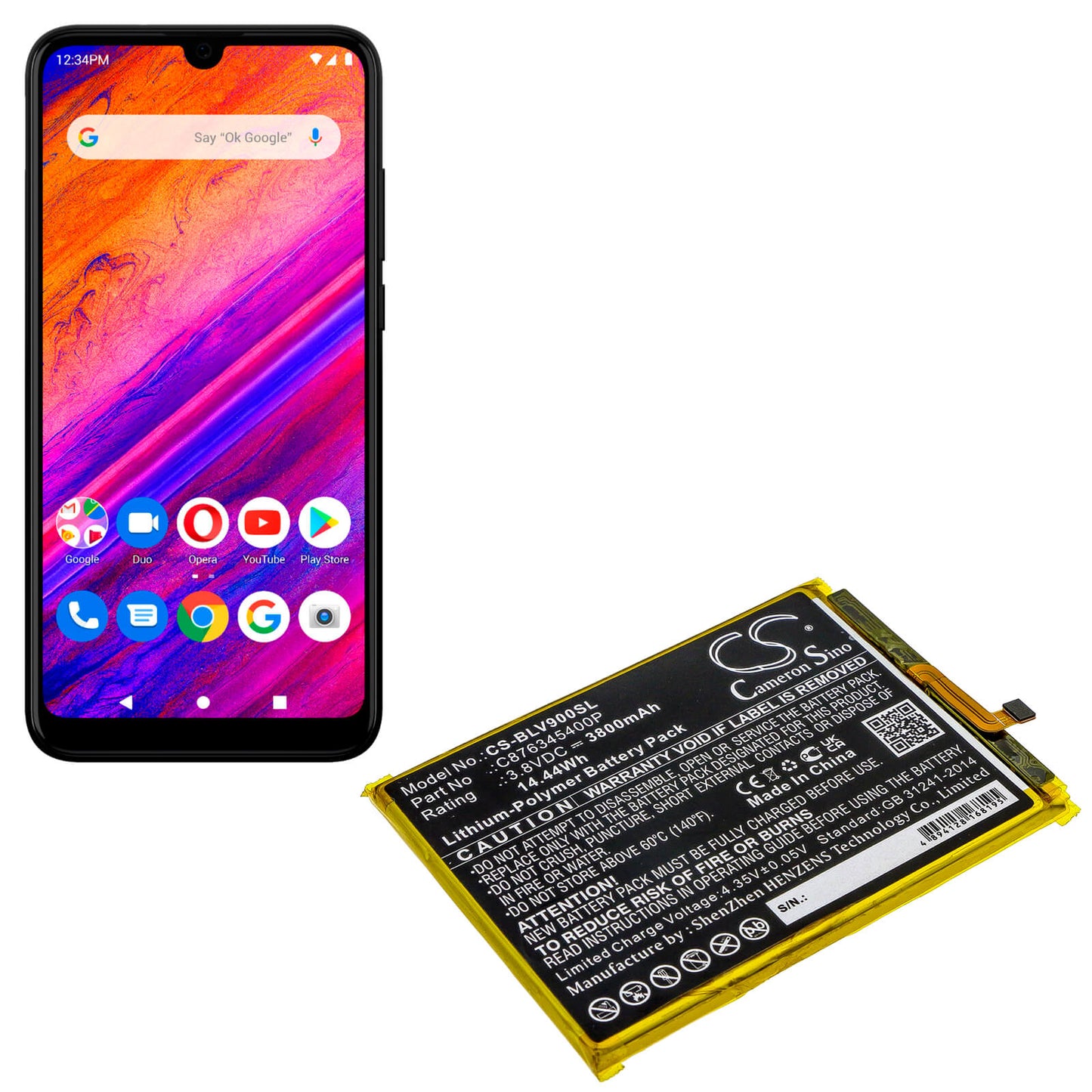 3.8V, 3800mAh, Li-Polymer Battery fits Blu, G8 G0170, V0450uu, 14.44Wh