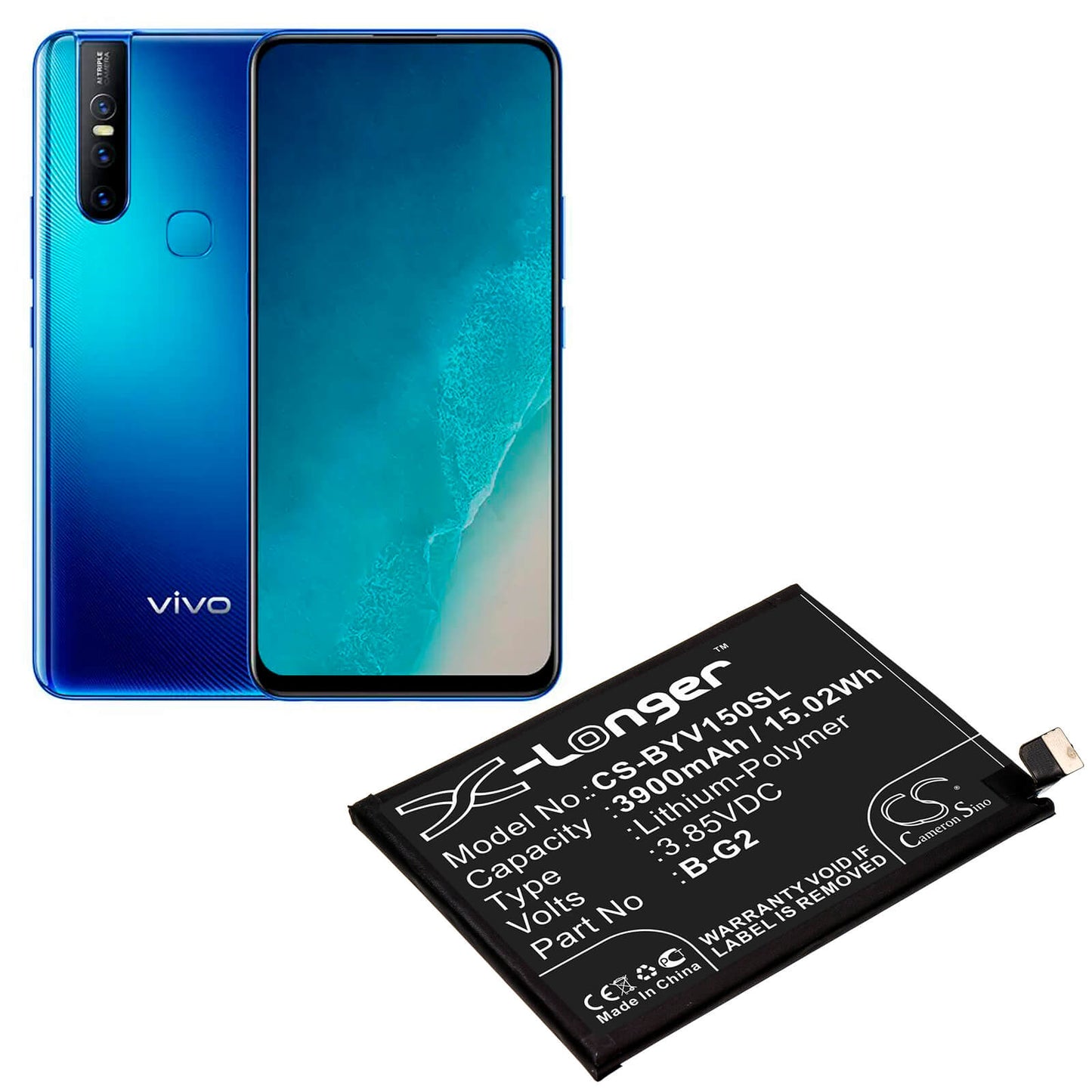 3.85V, 3900mAh, Li-Polymer Battery fits Vivo, V15, V1831, 15.015Wh