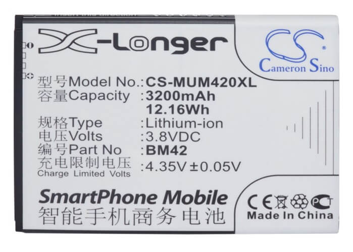 3.8V, 3200mAh, Li-ion Battery fits Xiaomi, Note, 12.16Wh
