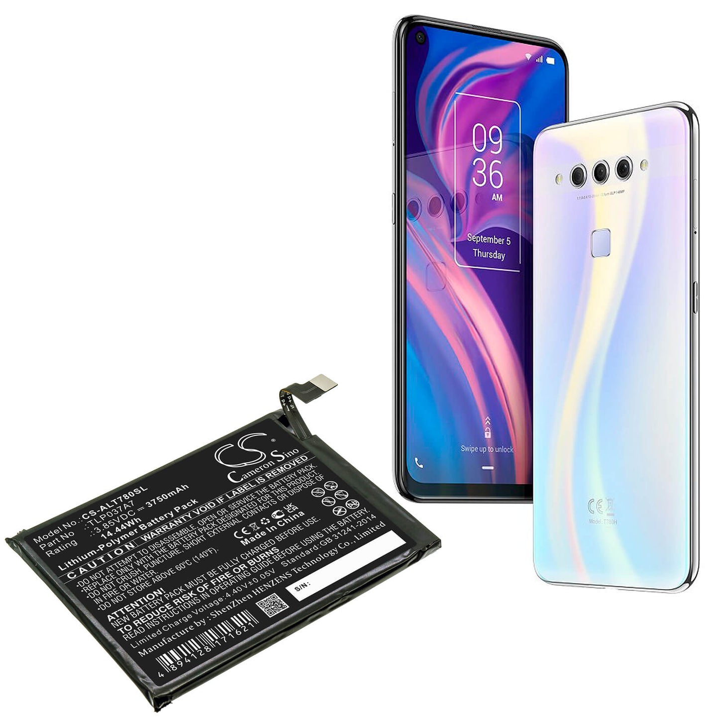 3.85V, 3750mAh, Li-Polymer Battery fits Alcatel, Plex, T780h, 14.4375Wh