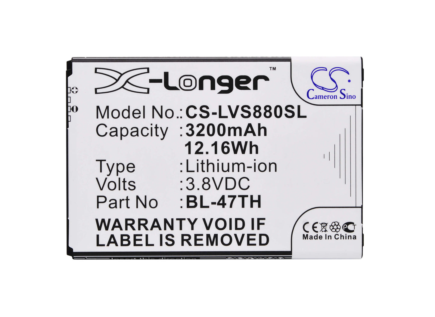 3.8V, 3200mAh, Li-ion Battery fits Lg, B1 Lite, D631, 12.16Wh