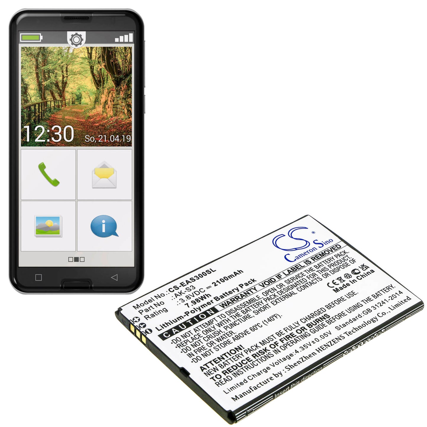 3.8V, 2100mAh, Li-Polymer Battery fits Emporia, Smart 3, 7.98Wh
