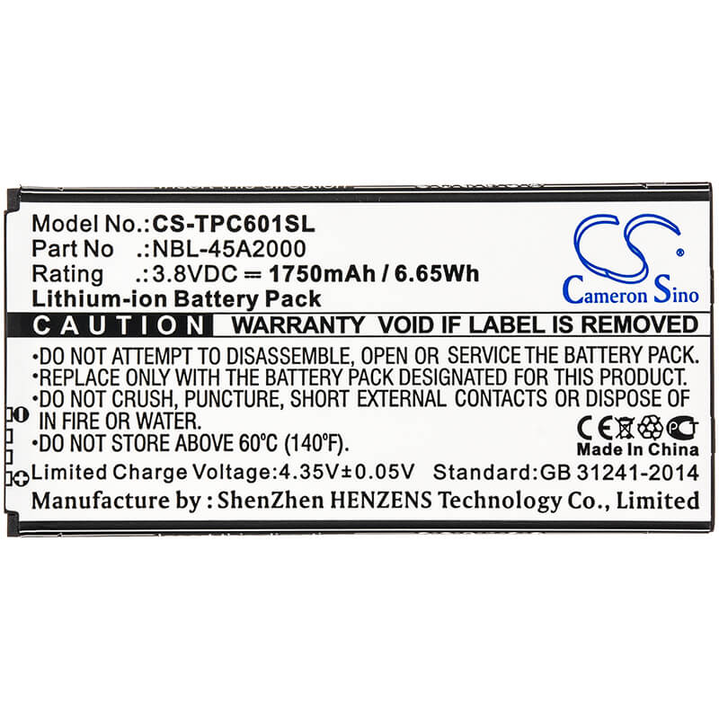 3.8V, 1750mAh, Li-ion Battery fits Neffos, C5l, C5l Dual Sim, 6.65Wh