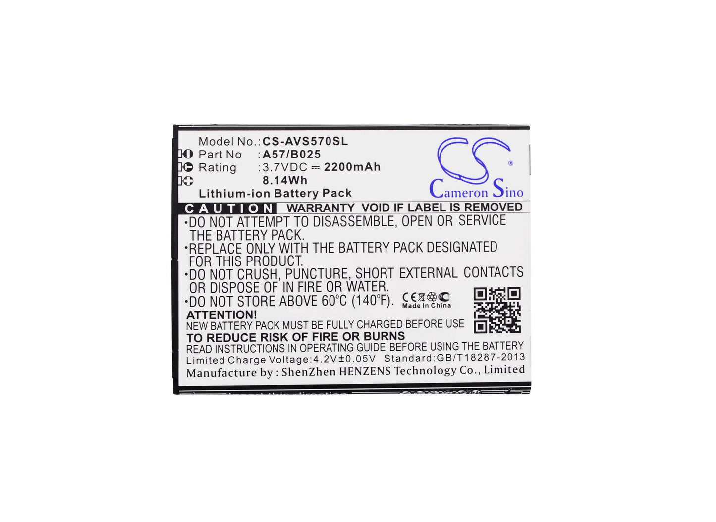 3.7V, 2200mAh, Li-ion Battery fits Avus, A57, 8.14Wh