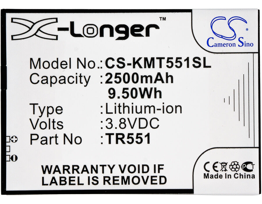 3.8V, 2500mAh, Li-Polymer Battery fits Kazam, Trooper 551, 9.5Wh