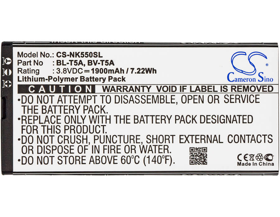 3.8V, 1900mAh, Li-Polymer Battery fits Nokia, Lumia 550, Lumia 730, 7.22Wh