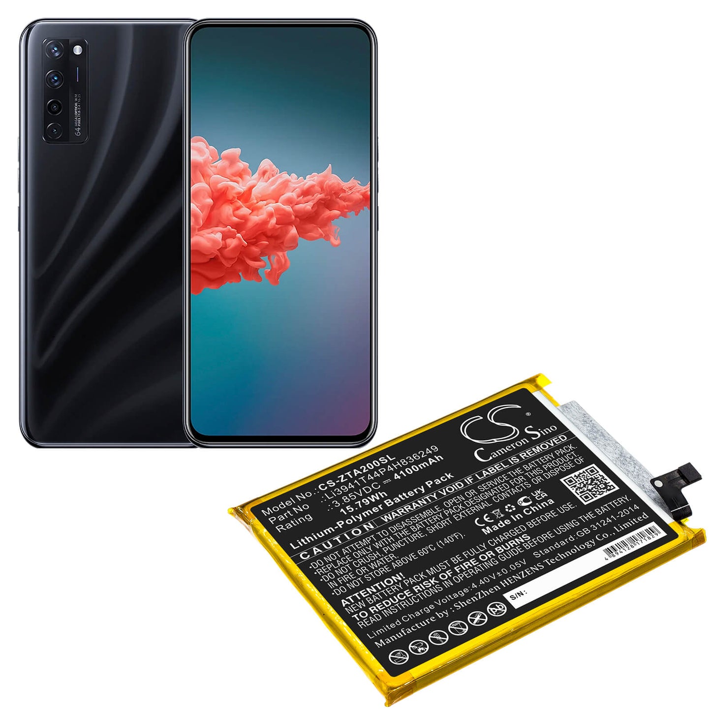 3.85V, 4100mAh, Li-Polymer Battery fits Zte, A2121, A2121g, 15.785Wh