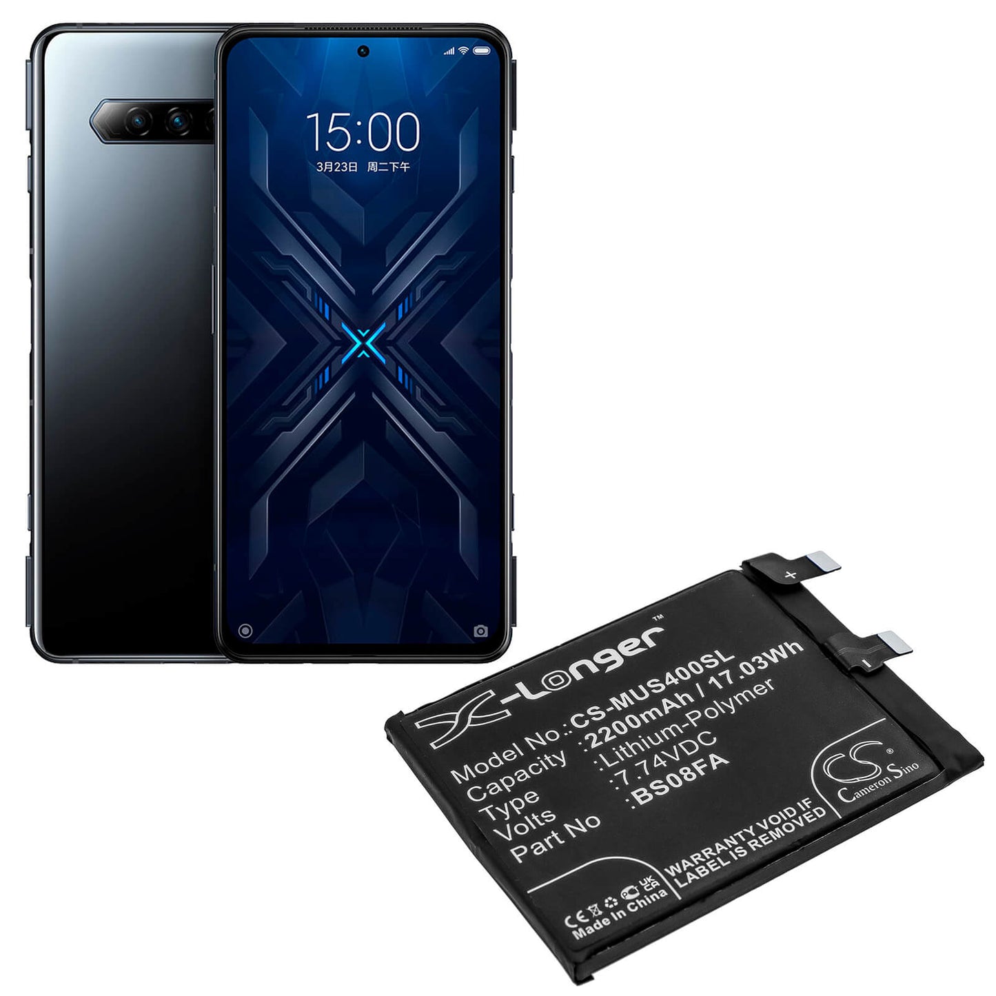 7.74V, 2200mAh, Li-Polymer Battery fits Xiaomi, Black Shark 4, Black Shark 4 Pro, 17.028Wh