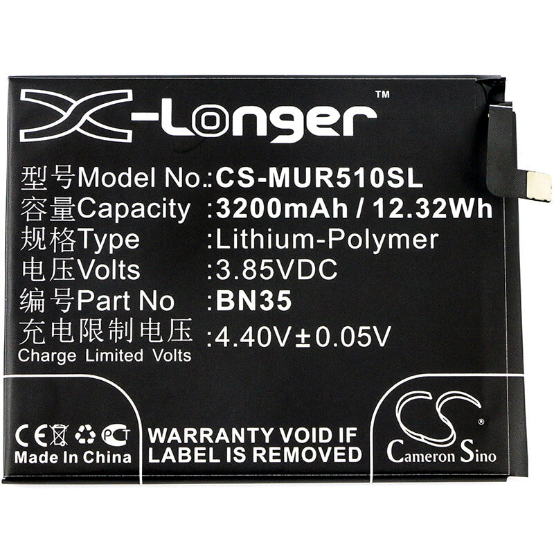 3.85V, 3200mAh, Li-Polymer Battery fits Xiaomi, Redmi 5, 12.32Wh
