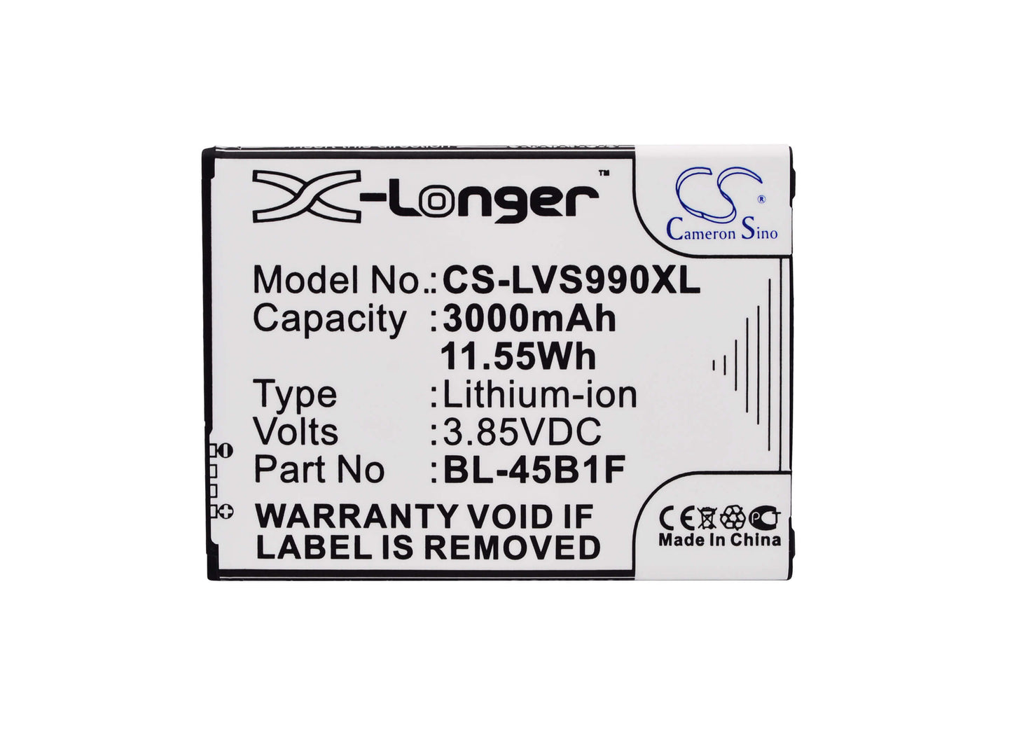 3.85V, 3000mAh, Li-ion Battery fits Lg, F600, F720s, 11.55Wh