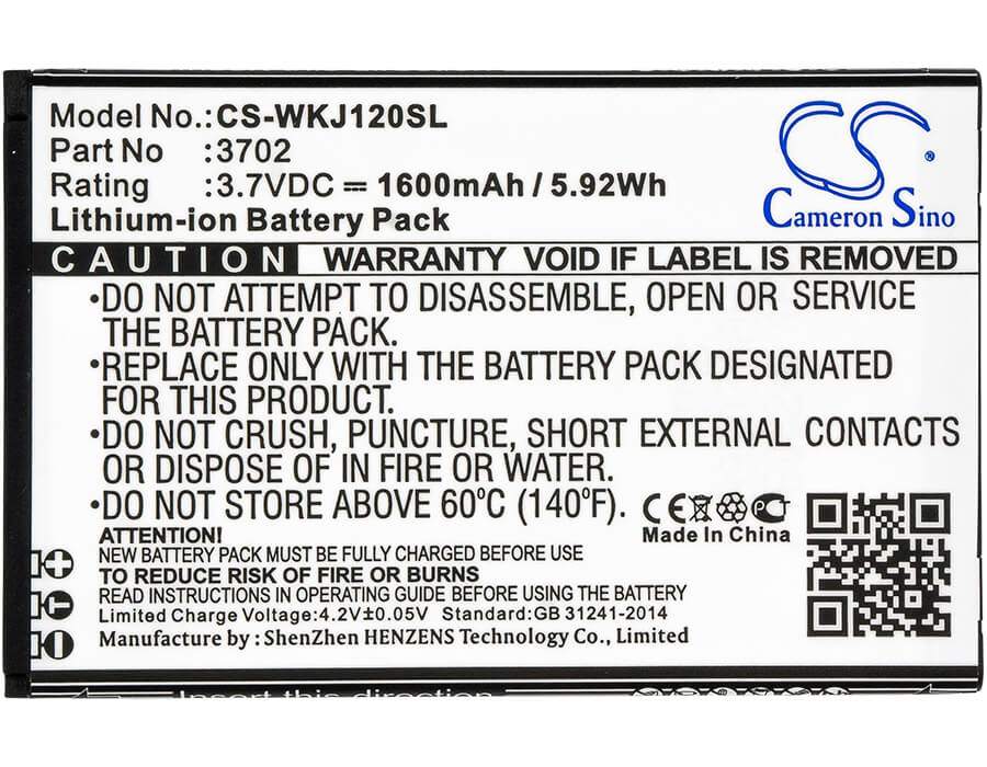 3.7V, 1600mAh, Li-ion Battery fits Wiko, Jerry, Sunny 2 Plus, 5.92Wh