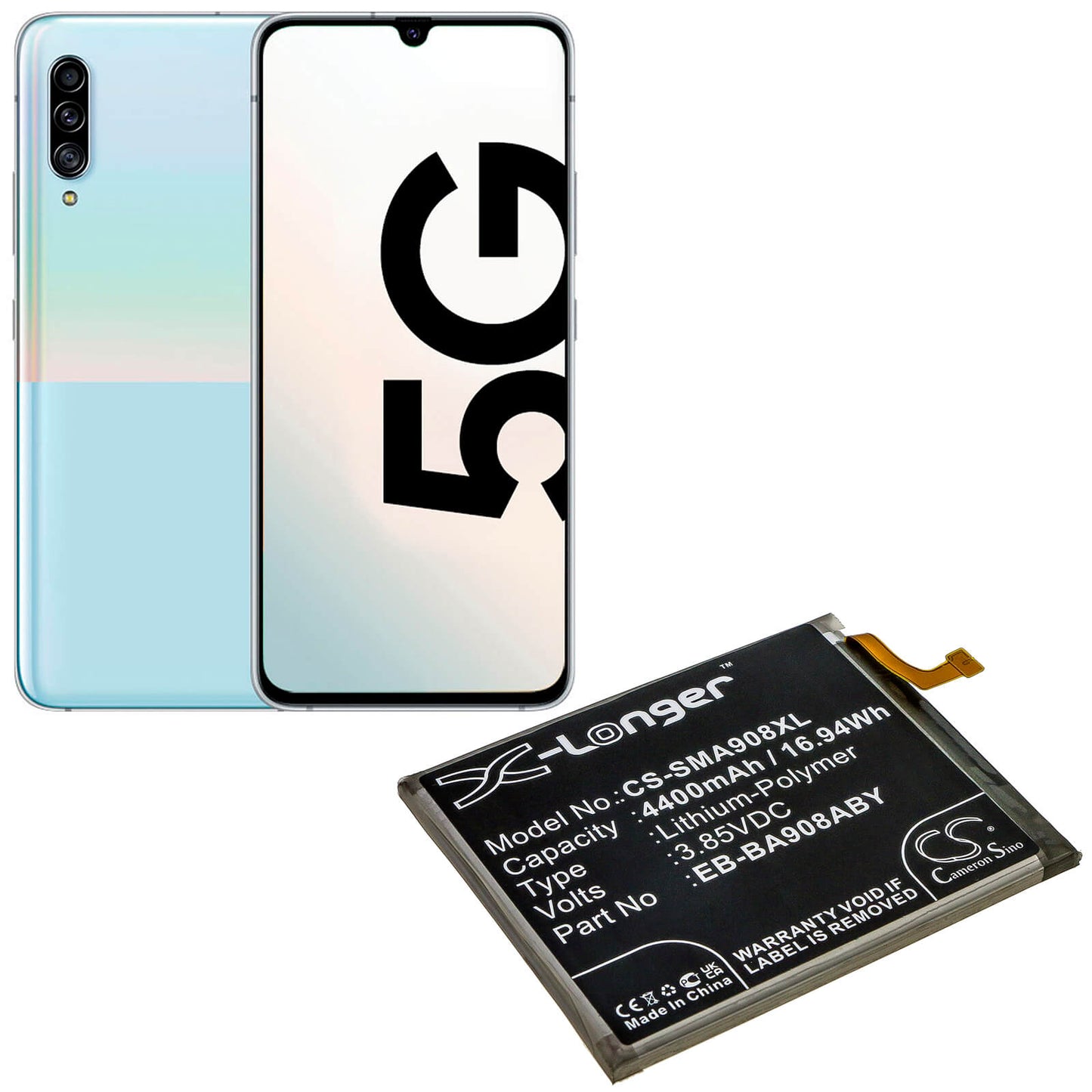 3.85V, 4400mAh, Li-Polymer Battery fits Samsung, Galaxy A90 5g, Sm-a908, 16.94Wh