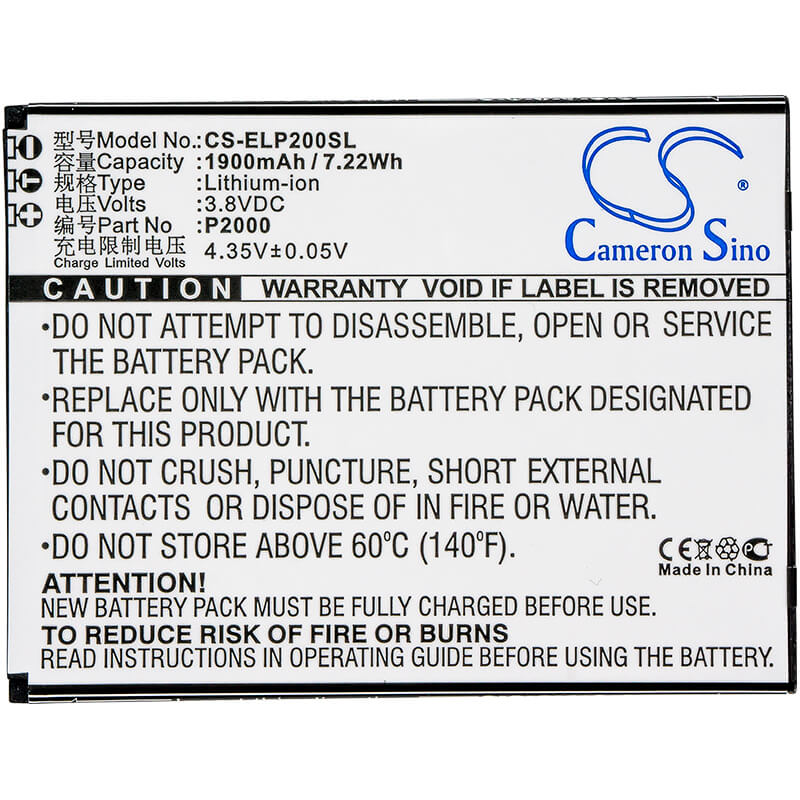 3.8V, 1900mAh, Li-ion Battery fits Elephone, P2000, P2000c, 7.22Wh