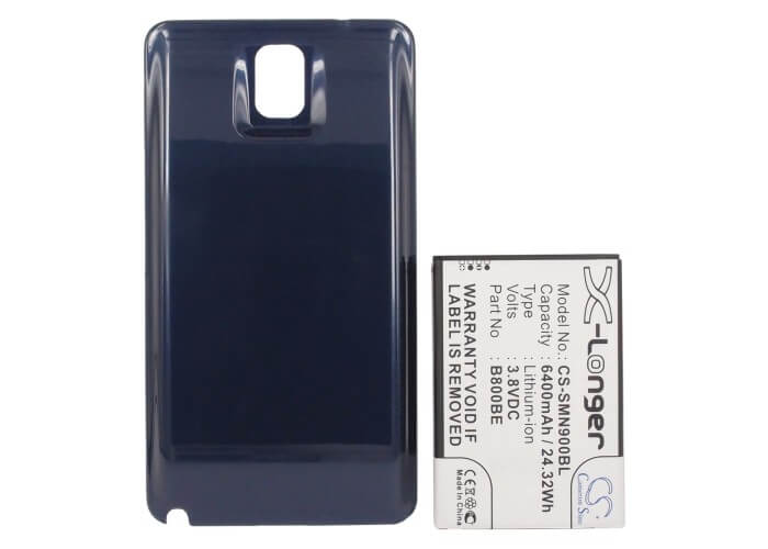 Blue, 3.8V, 6400mAh, Li-ion Battery fits Samsung, Galaxy Note 3, Galaxy Note Iii, 24.32Wh