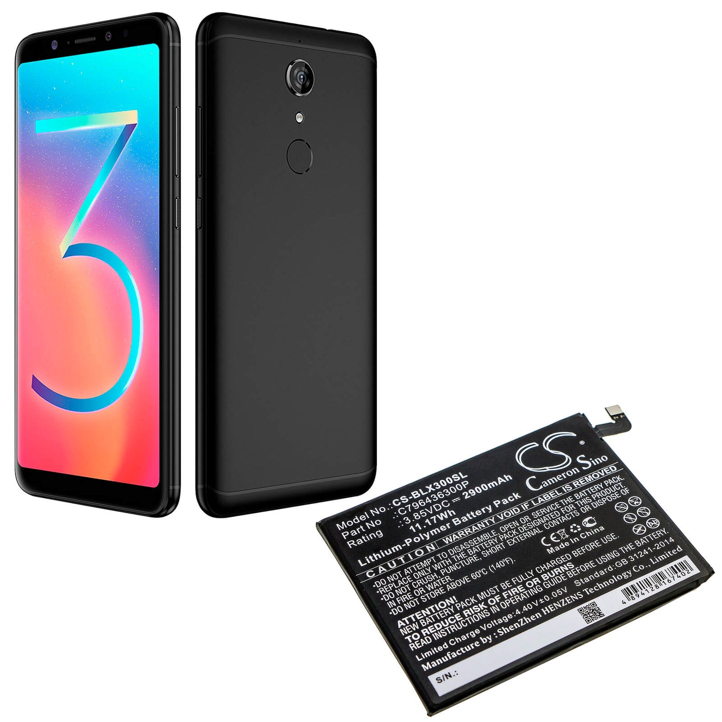 3.85V, 2900mAh, Li-Polymer Battery fits Blu, V0210ww, Vivo Xl3 Plus, 11.165Wh