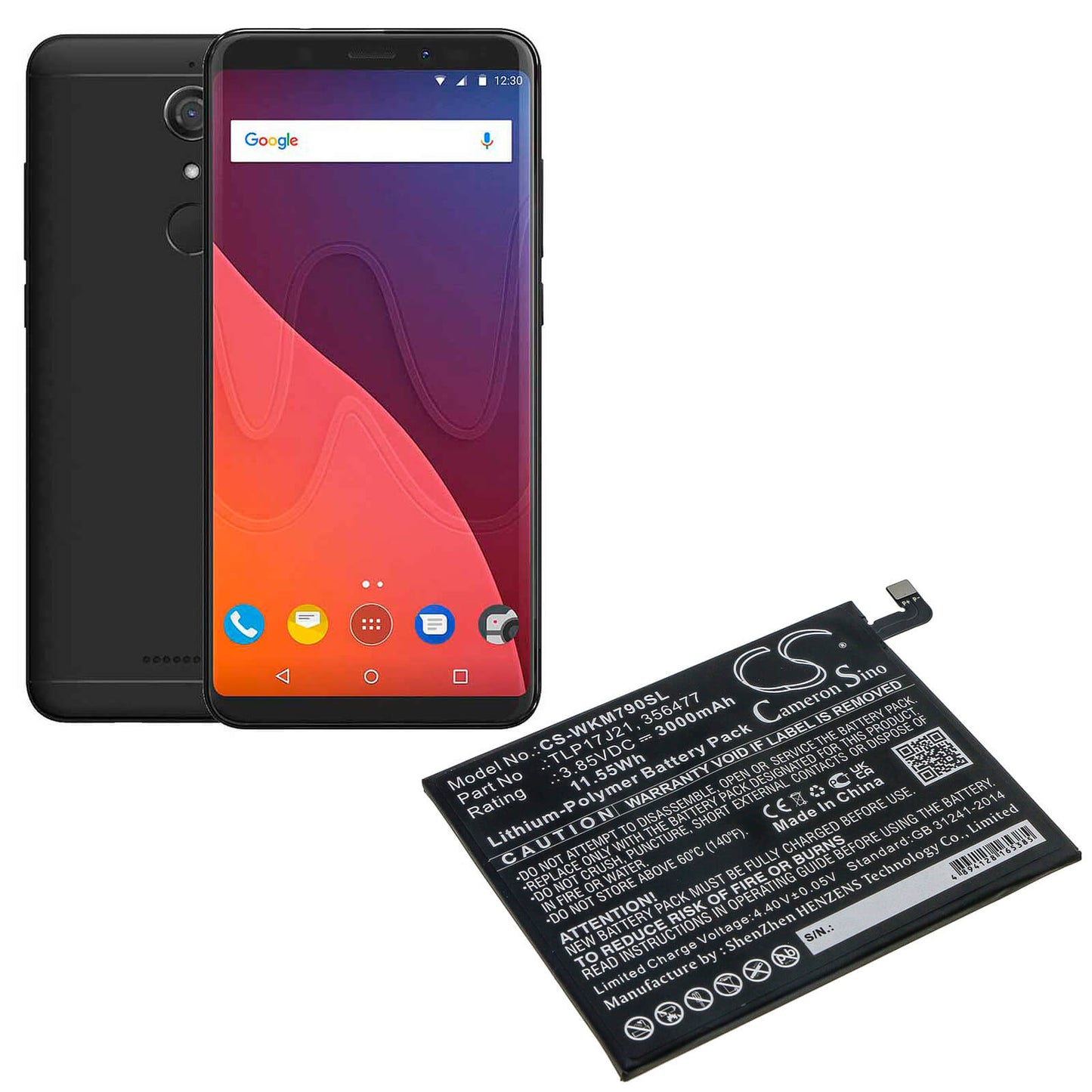 3.85V, 3000mAh, Li-Polymer Battery fits Wiko, M1790, View Xl, 11.55Wh