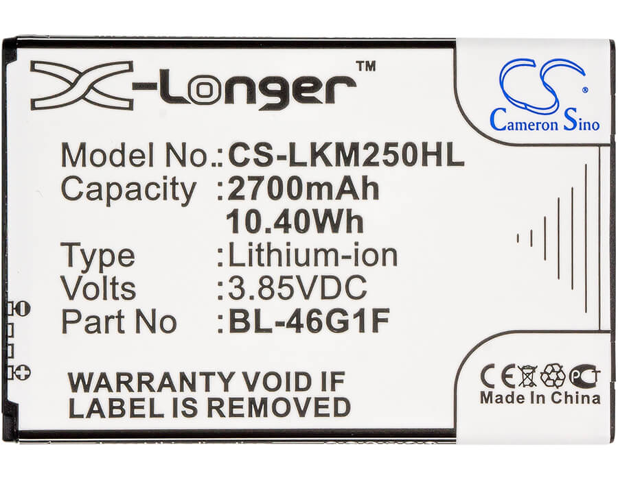 3.85V, 2700mAh, Li-ion Battery fits Lg, Grace, Harmony, 10.395Wh