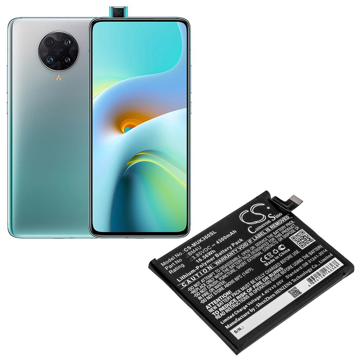 3.85V, 4300mAh, Li-Polymer Battery fits Redmi, K30 Ultra 5g, M2006j10c, 16.555Wh