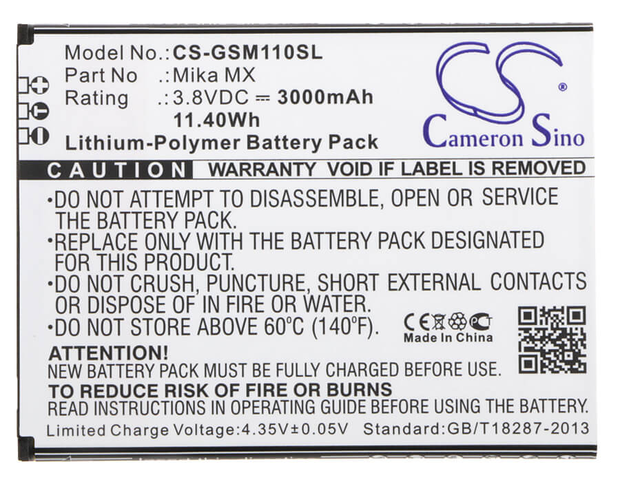 3.8V, 3000mAh, Li-Polymer Battery fits Gsmart, Mika Mx, Mika Mx Dual Sim Lte, 11.4Wh