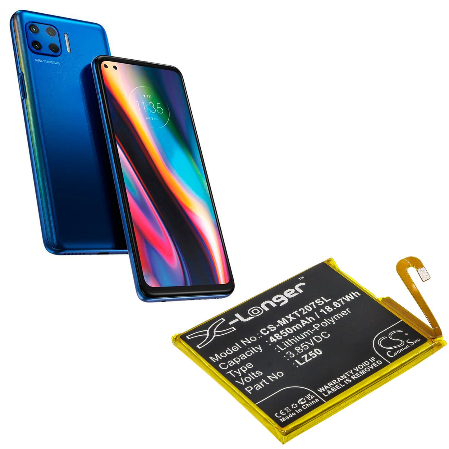 3.85V, 4850mAh, Li-Polymer Battery fits Motorola, Moto G 5g Plus, Moto G100, 18.6725Wh