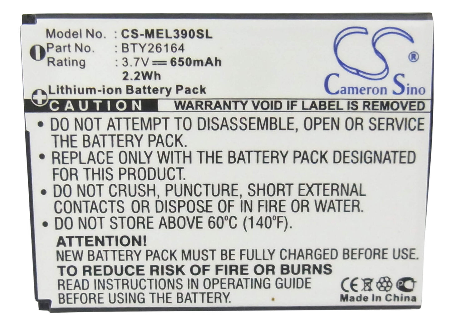 3.7V, 650mAh, Li-ion Battery fits Emporia, Elson El390, Mobistel El390, 2.405Wh