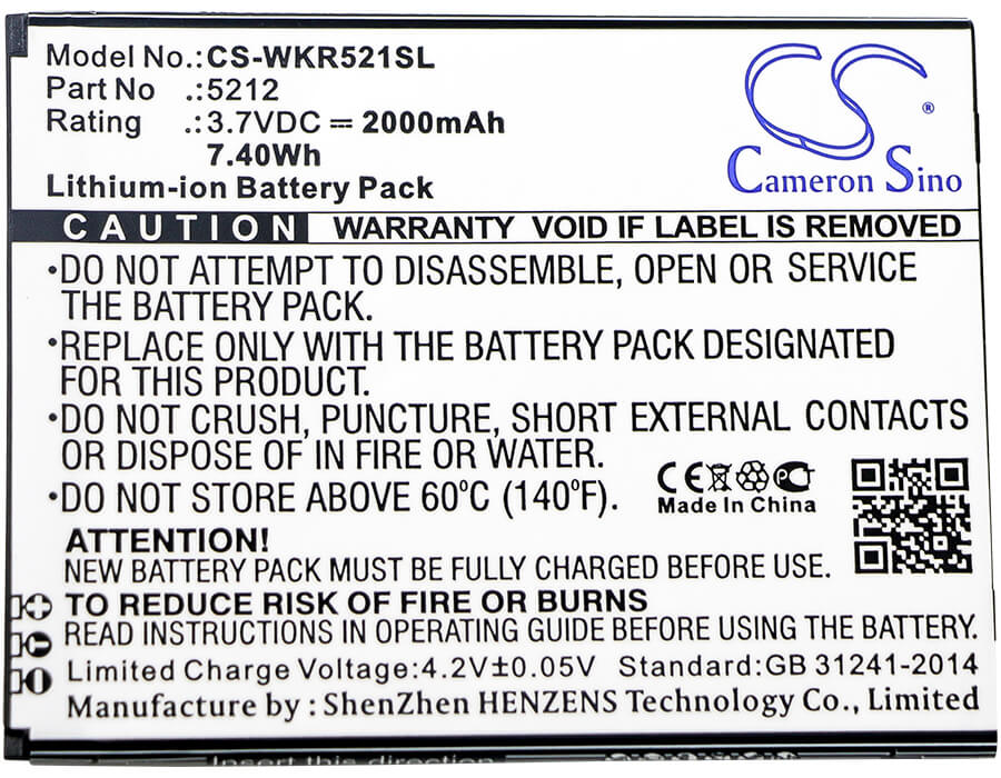 3.7V, 2000mAh, Li-ion Battery fits Wiko, Robby, 7.4Wh