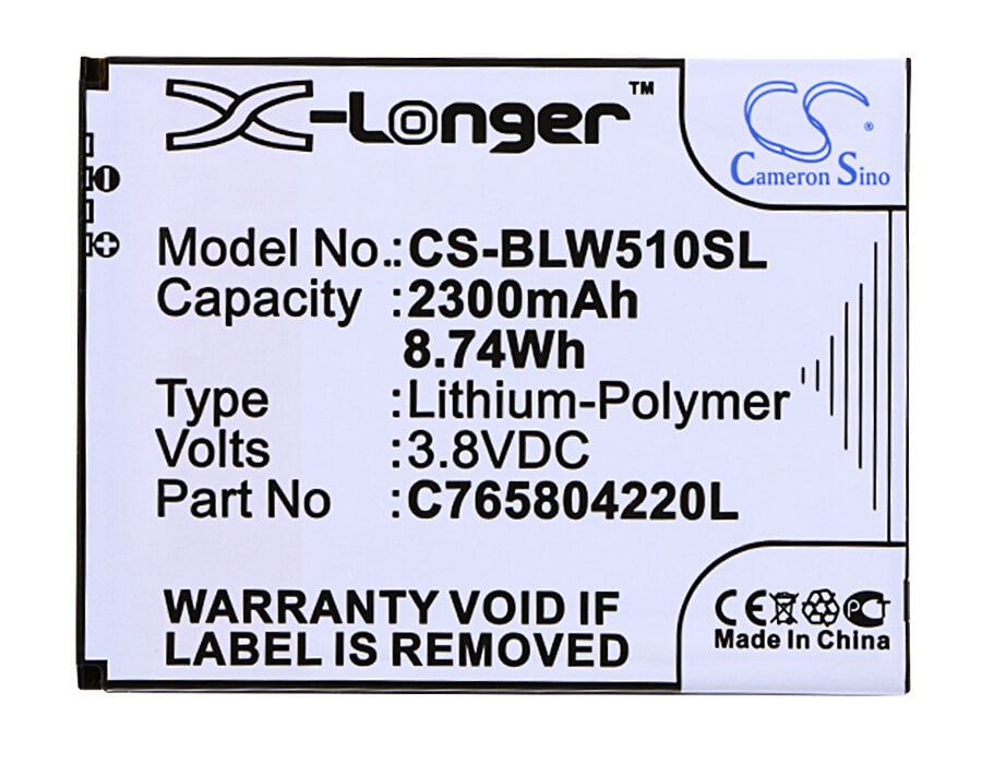 3.8V, 2300mAh, Li-Polymer Battery fits Blu, L280, L280a, 8.74Wh