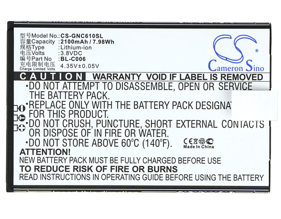3.8V, 2100mAh, Li-ion Battery fits Gionee, C610, 7.98Wh