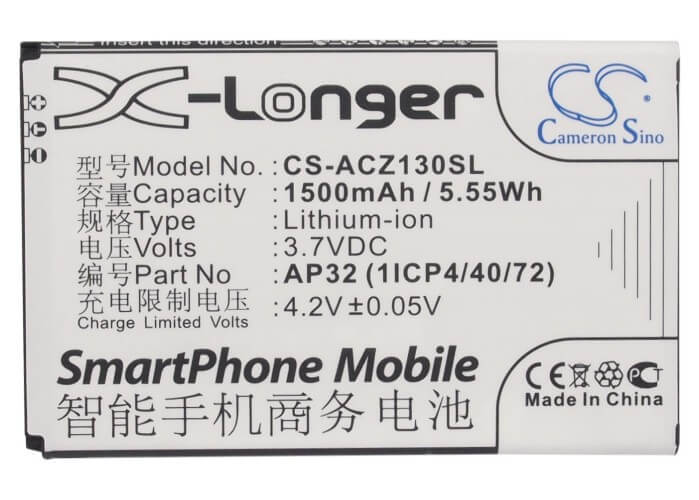 3.7V, 1500mAh, Li-ion Battery fits Acer, Liquid Z130 Duo, Liquid Z3, 5.55Wh