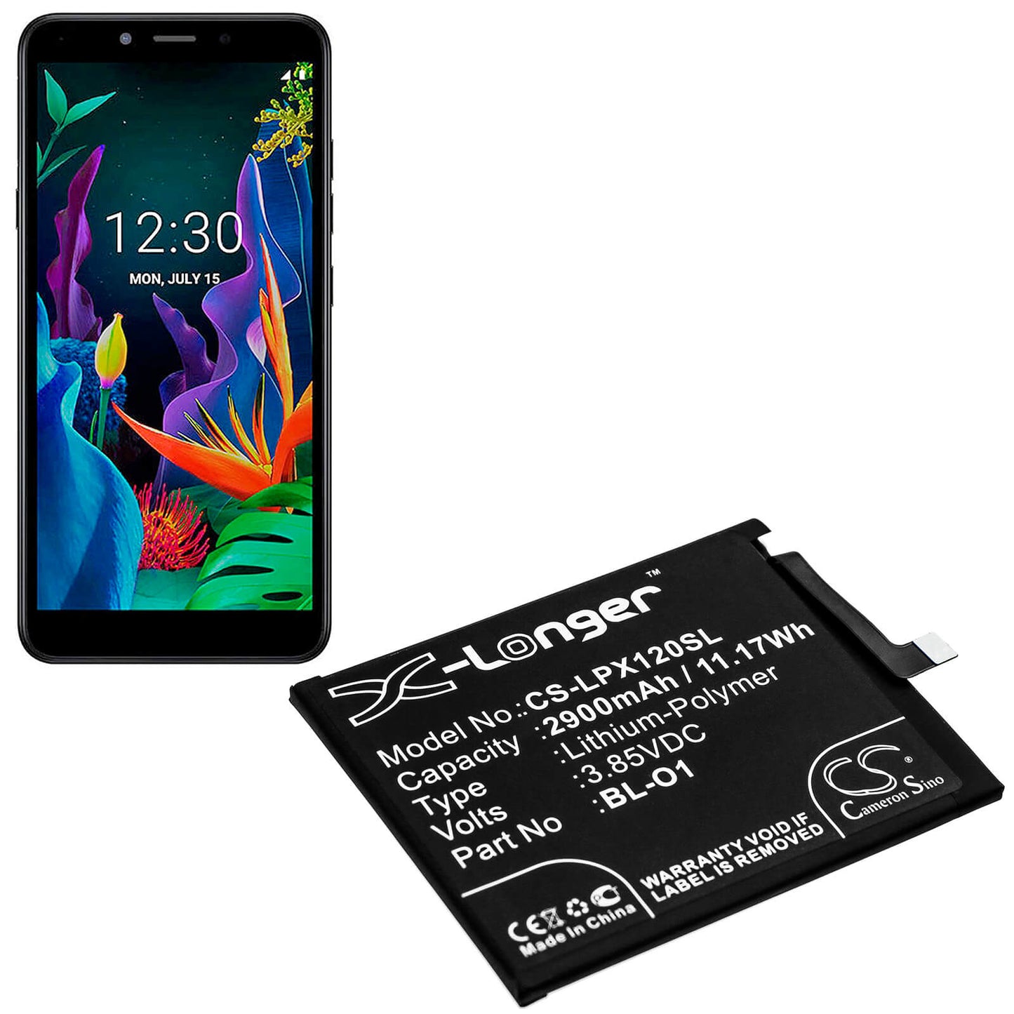 3.85V, 2900mAh, Li-Polymer Battery fits Lg, K20 2019, K8 Plus, 11.165Wh
