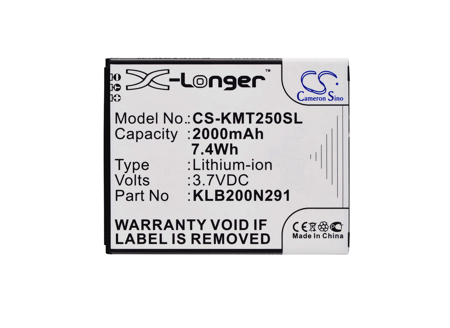 3.7V, 2000mAh, Li-ion Battery fits Kazam, Trooper 2 X5.0, Trooper2 5.0, 7.4Wh