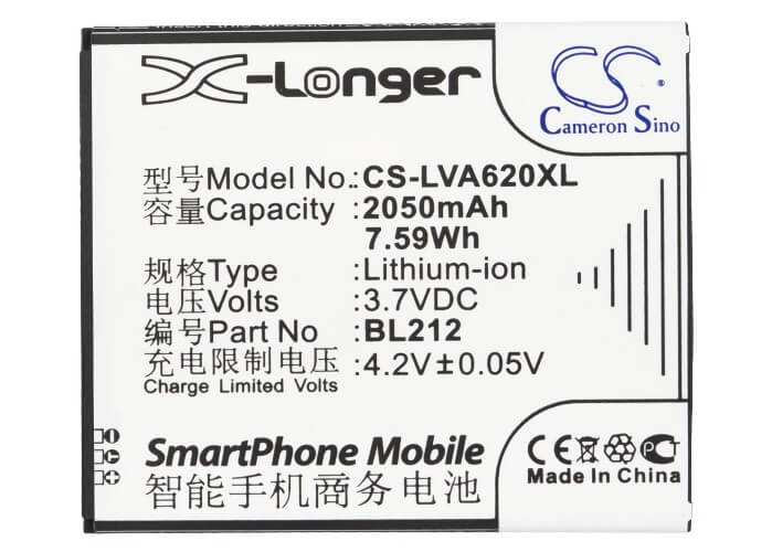 3.7V, 2050mAh, Li-ion Battery fits Lenovo, A620t, A628t, 7.585Wh