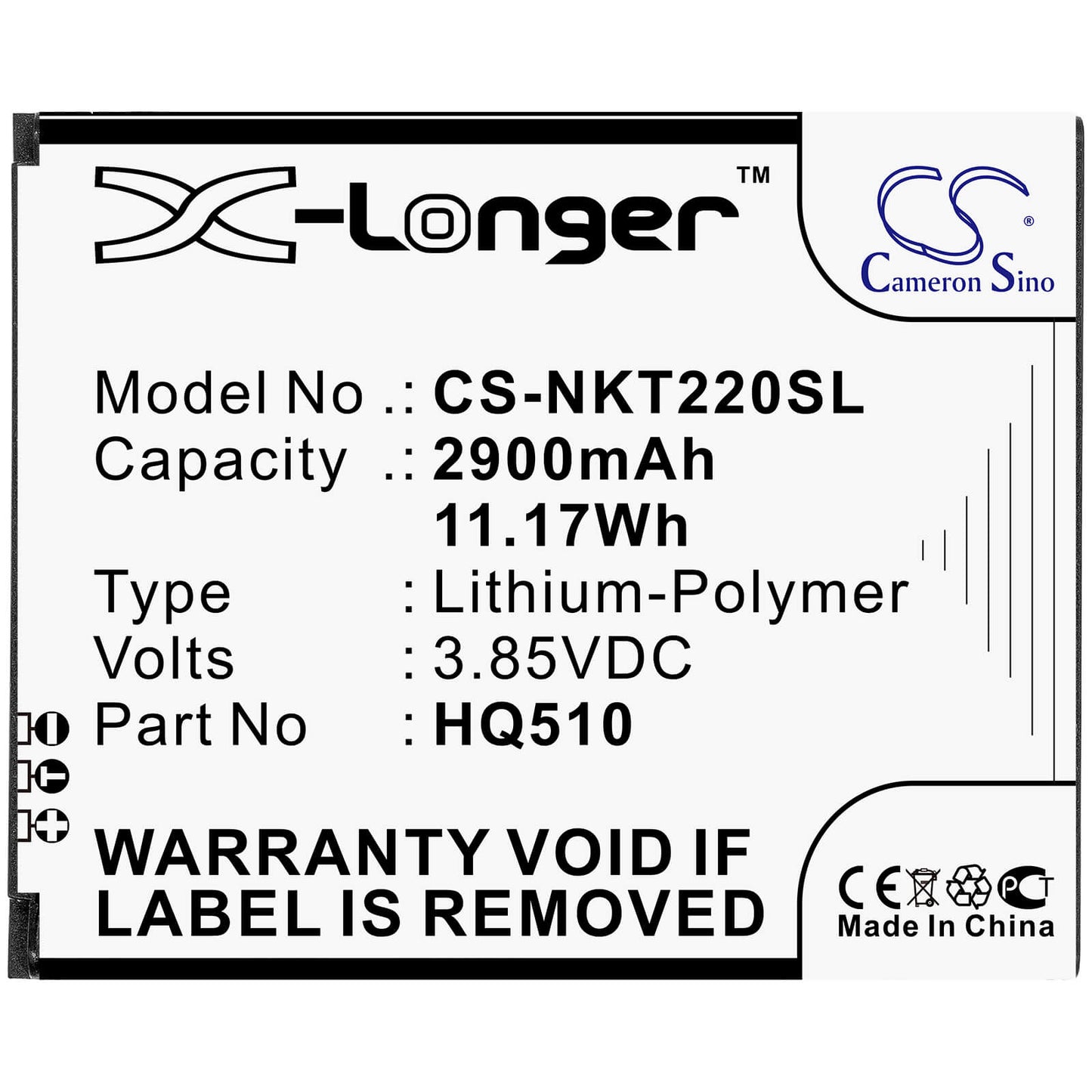 3.85V, 2900mAh, Li-Polymer Battery fits Nokia, 2.2, Nokia 2.2 2019, 11.165Wh