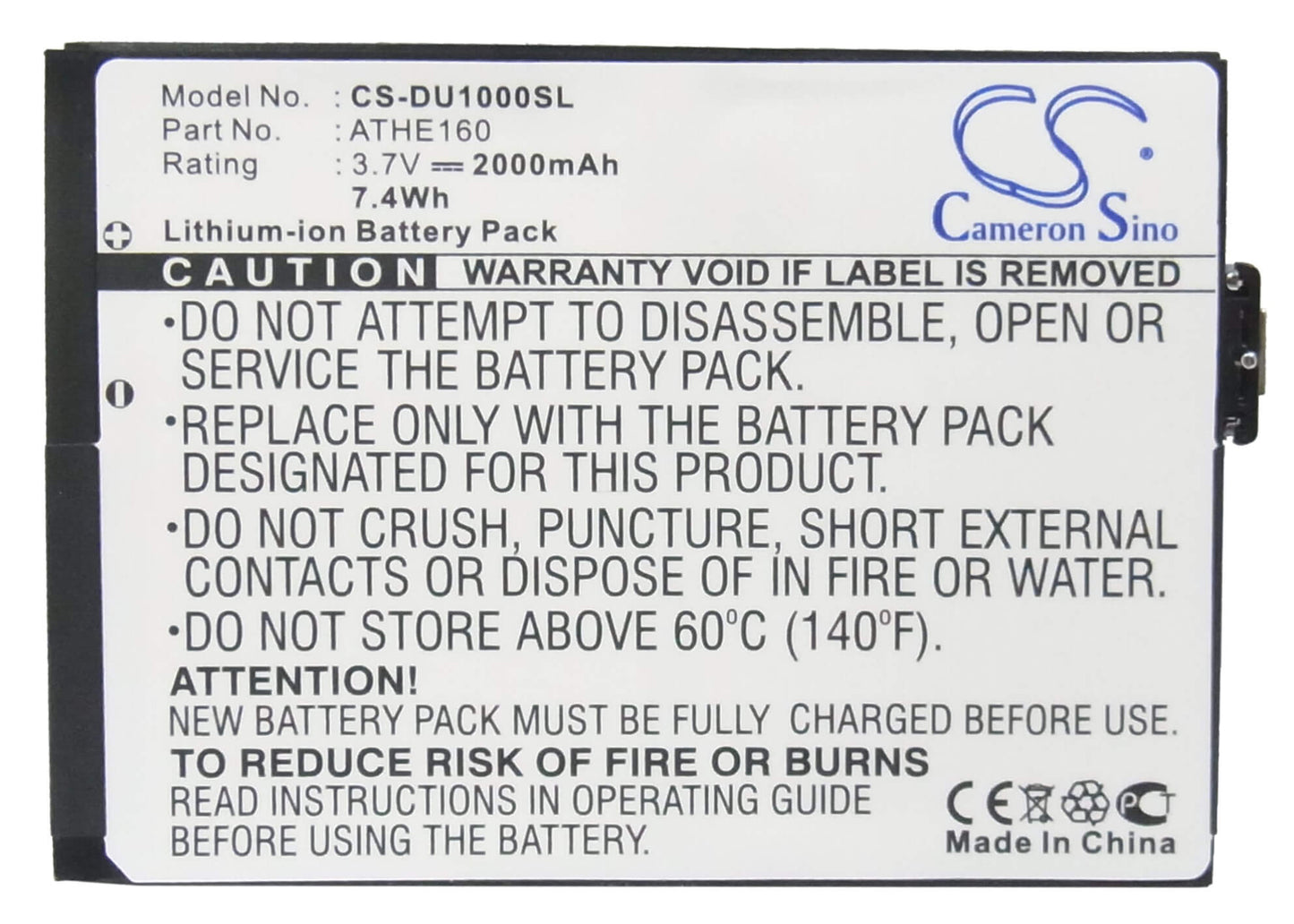 3.7V, 2000mAh, Li-ion Battery fits O2, Xda Flint, 7.4Wh