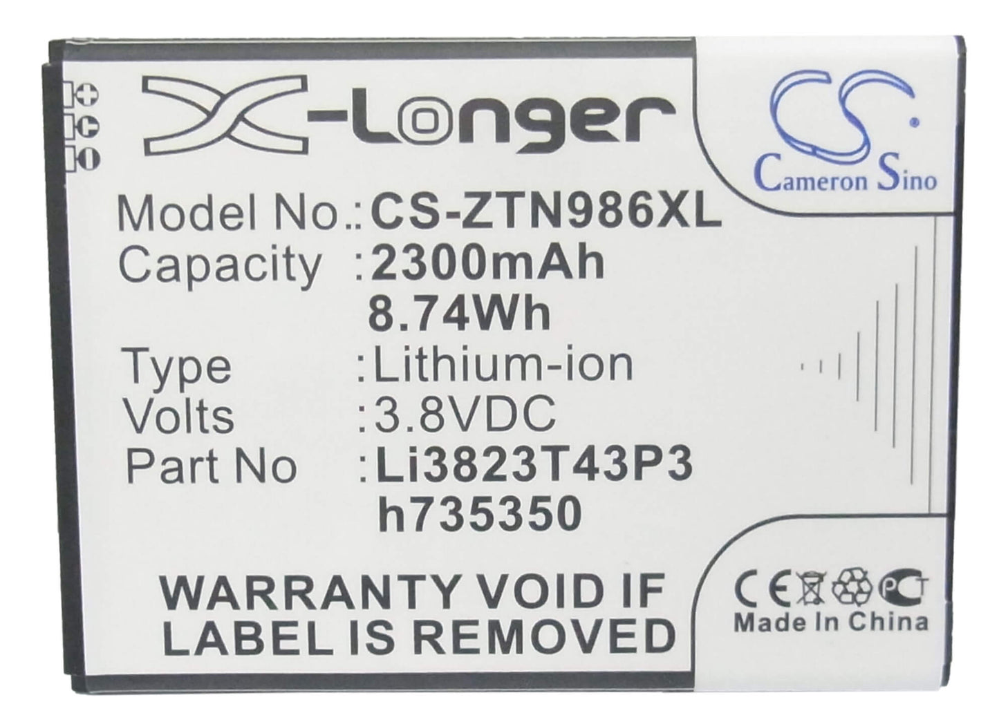 Mobile, Smartphone 3.8V, 2300mAh, Li-ion Battery fits Boostmobile, N9515, Warp Sync, 8.74Wh
