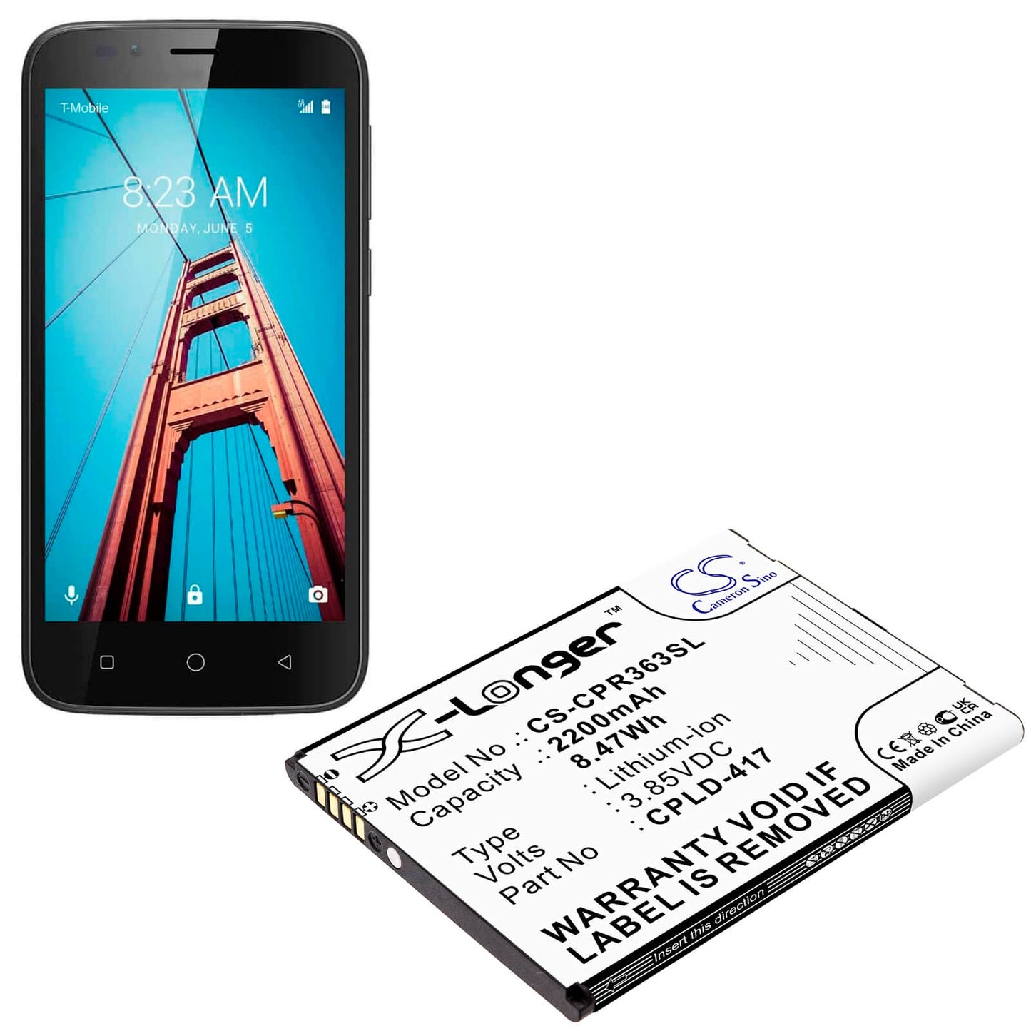 3.85V, 2200mAh, Li-ion Battery fits Coolpad, Btr3635a, Defiant, 8.47Wh