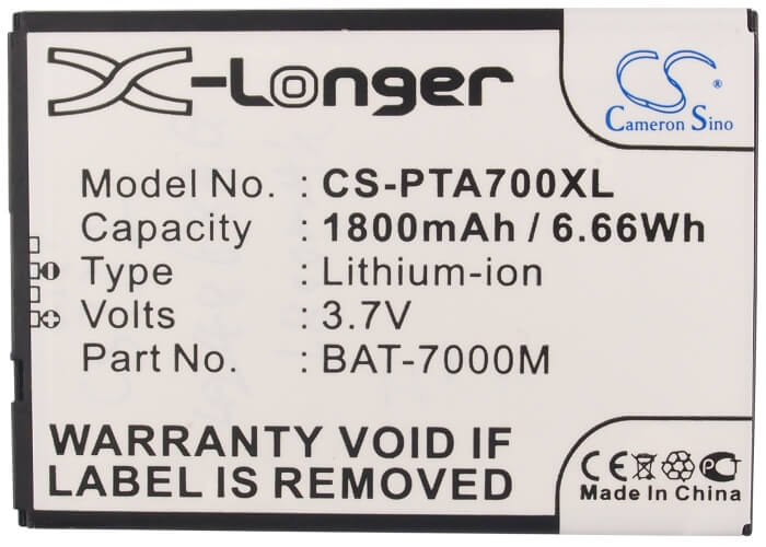 3.7V, 1800mAh, Li-ion Battery fits Sky, T100k, 6.66Wh
