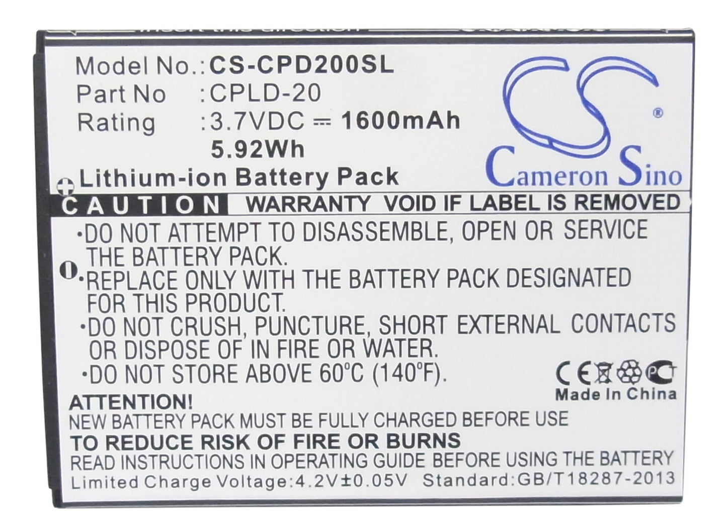 3.7V, 1600mAh, Li-ion Battery fits Coolpad, 8730, 8736, 5.92Wh