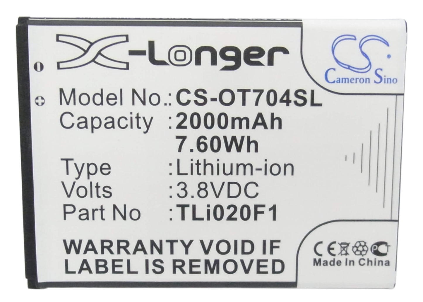 3.8V, 2000mAh, Li-ion Battery fits Alcatel, 5044, 5044d, 7.6Wh