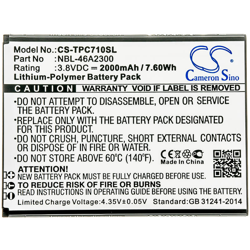 3.8V, 2000mAh, Li-Polymer Battery fits Neffos, C7a, Tp705a, 7.6Wh