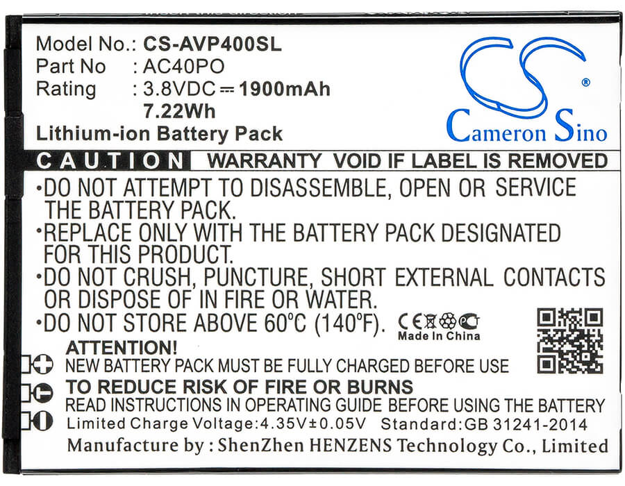 3.8V, 1900mAh, Li-ion Battery fits Archos, 40 Power, 7.22Wh
