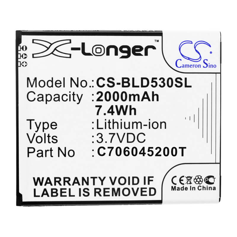 3.7V, 2000mAh, Li-ion Battery fits Blu, D010, D010u, 7.4Wh