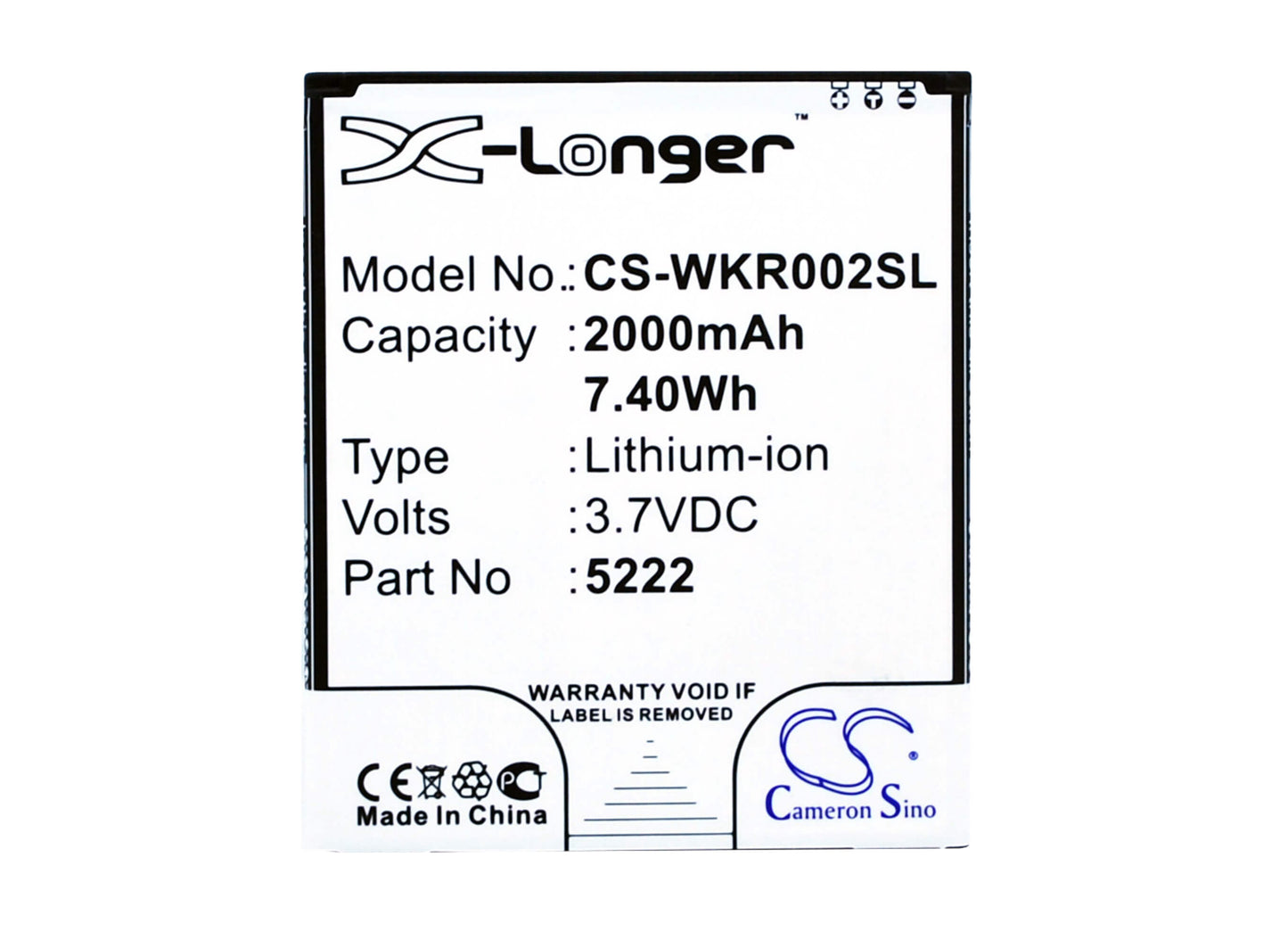 3.7V, 2000mAh, Li-ion Battery fits Wiko, 9669, Freddy, 7.4Wh