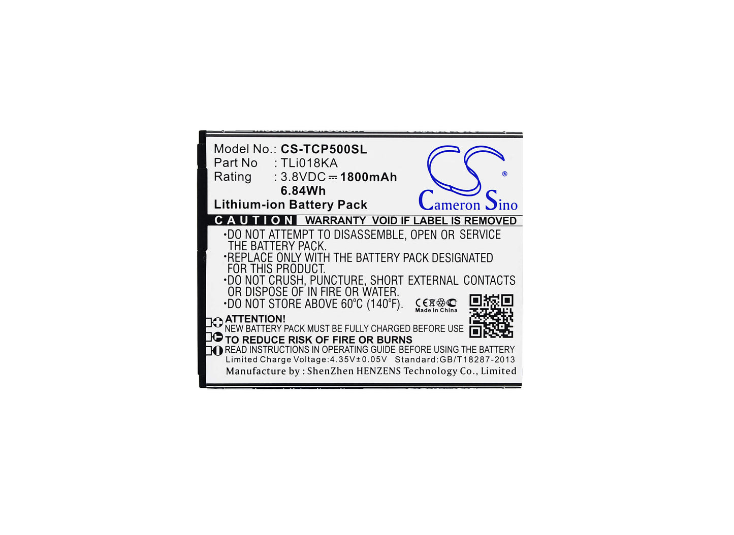3.8V, 1800mAh, Li-ion Battery fits Tcl, P316l, P500m, 6.84Wh