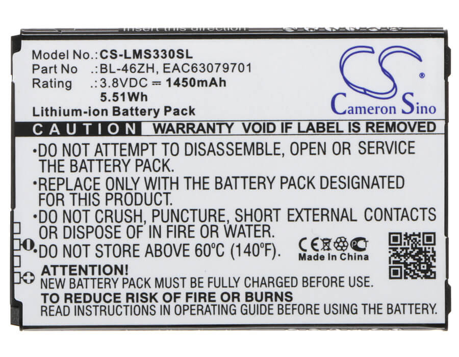 3.8V, 1450mAh, Li-ion Battery fits At&t, Gophone 4g Lte, 5.51Wh