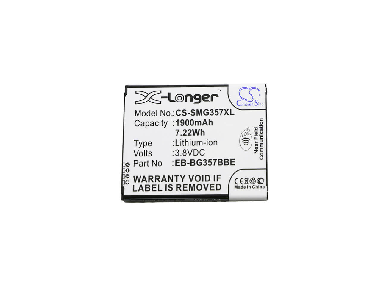 CS-SMG357XL, Mobile, Smartphone 3.8V, 1900mAh, Li-ion Battery fits Samsung, Galaxy Ace 4 Lte, Galaxy Ace Style Lte, 7.22Wh