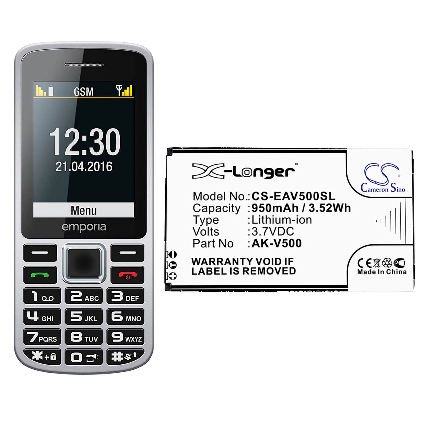 3.7V, 950mAh, Li-ion Battery fits Emporia, Prime, 3.515Wh